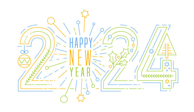 Christmas NY line-New year 2024 logo with custom typography - Powered by Adobe