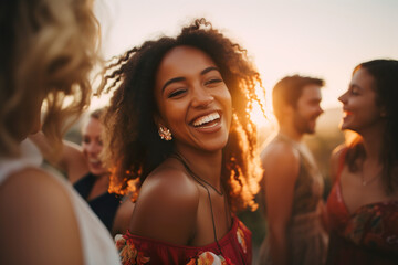 Obraz premium Smiling African American woman having fun at a music festival.