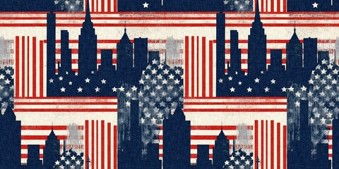 Seamless 4th of July independence day border in traditional red, white and blue colors. Modern usa stylish print for holiday decor, summer liberty graphic and united states ribbon.  © Limolida Studio