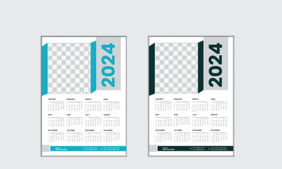 Vector simple single page wall calendar of 2024