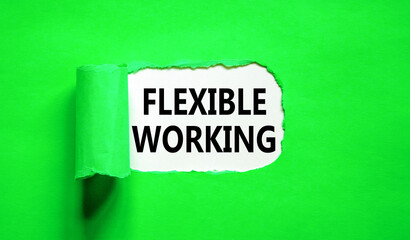 Flexible working symbol. Concept words Flexible working on beautiful white paper. Beautiful green paper background. Business flexible working concept. Copy space.