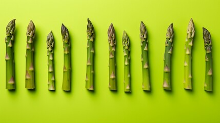 healthy Asparagus on isolated green, copy space