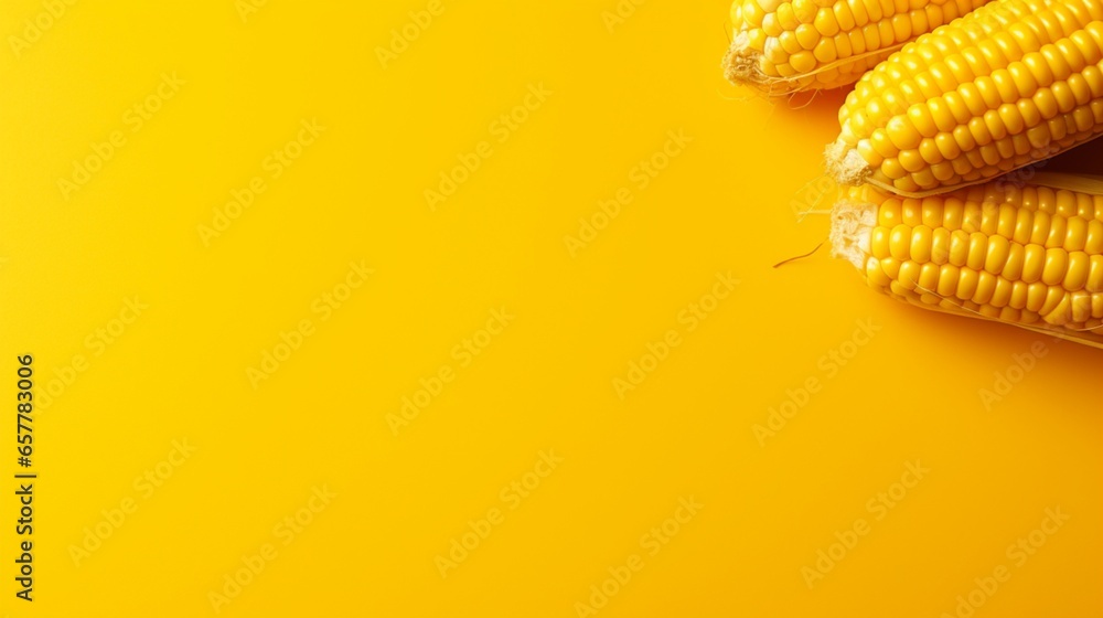 Wall mural healthy Corn on isolated Yellow , copy space