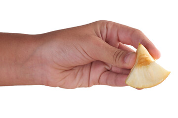 hand holding a slice of apple 