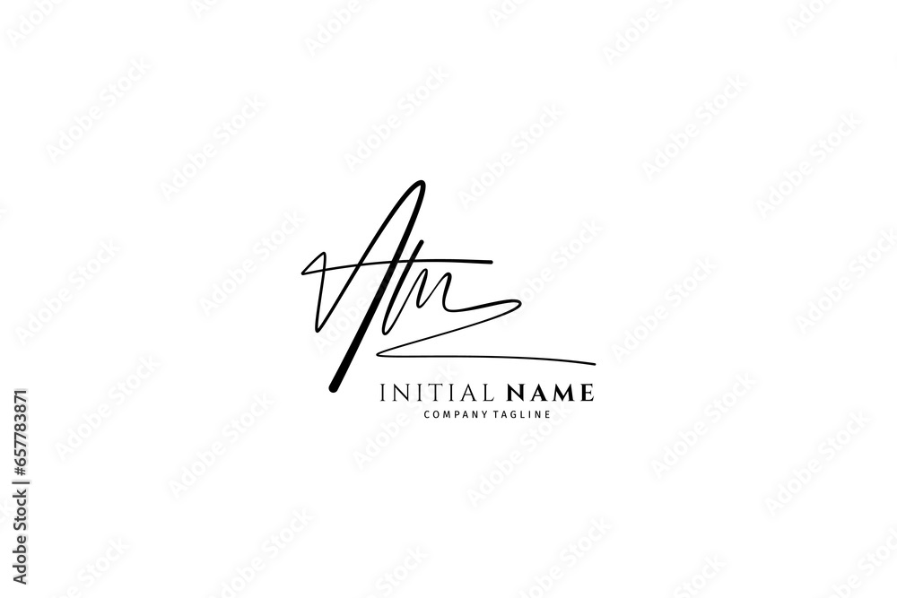Poster am initial letter handwriting and signature logo. concept handwriting initial logo with template ele