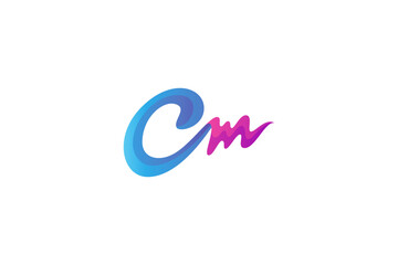 CM initial letter, monogram logo, blue and purple color gradient on white background