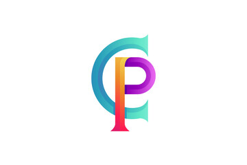 Initial letters CP or PC, monogram logo, colorful gradient on white background
