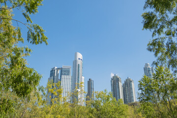 Ciudad, edificios, rio, naturaleza