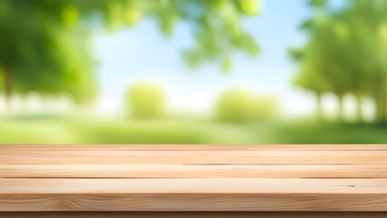 wood table on blurred tree bench background