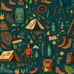 repetitive pattern of outdoor hiking and adventure items pixar full hd s5000 