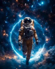 Fototapeta premium An astronaut is floating in space Generative AI illustration view of anonymous spaceman. 