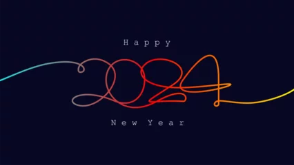 Photo sur Plexiglas Une ligne One line design number 2024 for greeting happy new year 2024 background, card, banner, brochure and poster.