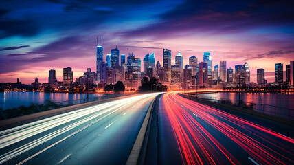 Fototapeta premium night view of the city at dusk