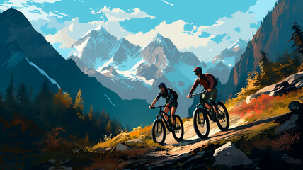 group of cyclists in mountain