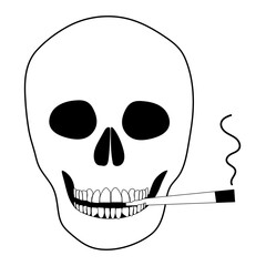 Skull of a man with a cigarette in his teeth . Anti-smoking. The concept of a bad habit. Tattoo sketch
