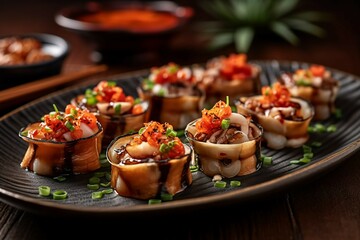 a plate of tako (octopus) sushi, showcasing its tender and slightly chewy texture