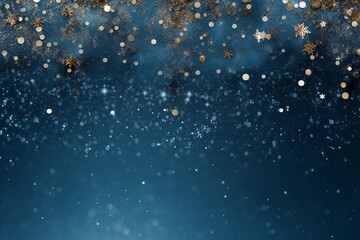 Abstract festive blue and gold winter holidays background. Christmas and New Year celebration.