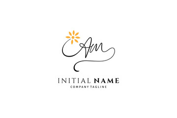 Am letter initial logo with sunflower variation in signature design style