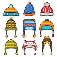 Set of various beautiful knitted hat or winter hat