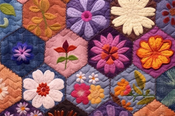 Fototapeta na wymiar Colorful Floral Patchwork Quilt Texture