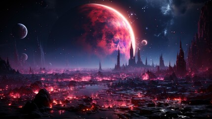 Obraz premium Star threat, cosmic reality. Mysterious planets, extraterrestrial terrain. Majestic space.