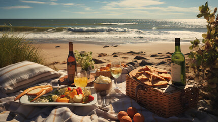 thanksgiving day on the beach with drinks ai generated - obrazy, fototapety, plakaty