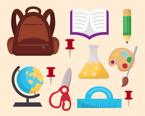 Set of object itemp for education in cartoon style