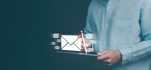 New email notification for business digital marketing. Inbox checking message online electronic...