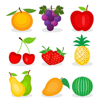 Set of various fresh fruit drawing cartoon style vector