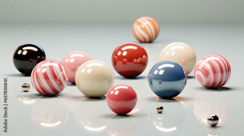 Wall mural A group of colorful polished glossy round stones on a table, AI