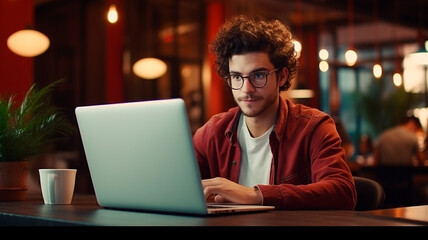 young man working at laptop