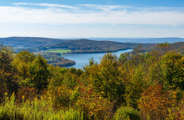 View from overlook of the autumn colors of Mt Davis towards High Point Lake in south western...