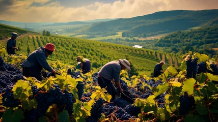 Fototapete Rund harvesting in the vineyard, france © Fantastic