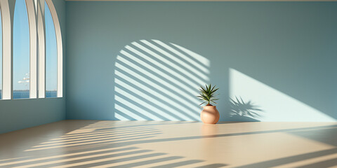 Fototapeta premium Architektur in schönen hellen Blau Pastell Töne in eleganter Bauweise Querformat als Banner, ai generativ