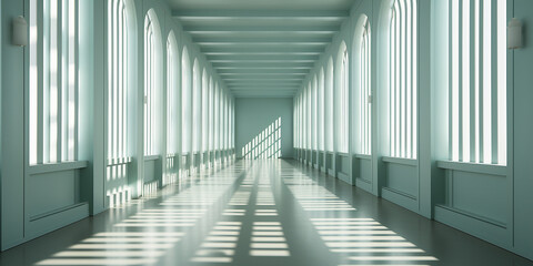 Fototapeta premium Architektur in schönen hellen Blau Pastell Töne in eleganter Bauweise Querformat als Banner, ai generativ