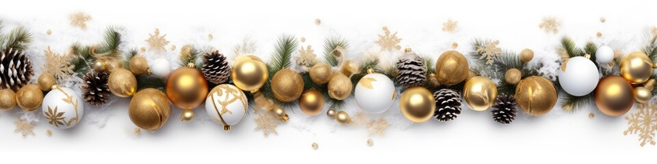 Garland of Christmas tree balls on a white background. banner. 