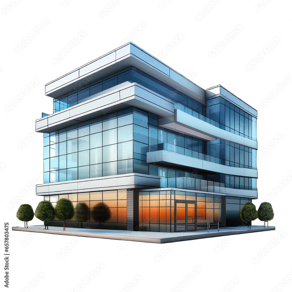 Aufkleber modern building with glass front isolated on white created with generative ai