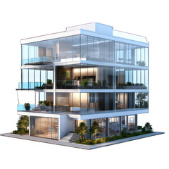 Modern building with glass front isolated on white created with Generative AI