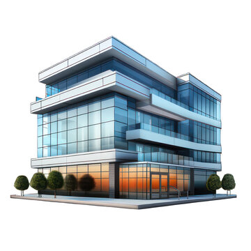 Fototapeta Modern building with glass front isolated on white created with Generative AI