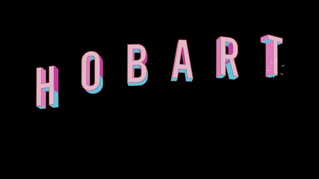 Bright letters jump merrily in the inscription HOBART city. Retro. Alpha channel black. Looped from frame 120 to 240, Alpha BW at the end