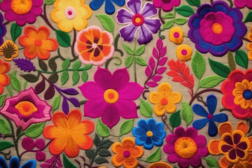Obraz premium Variegated floral embroidery pattern background.