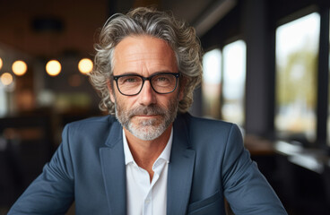 Fototapeta premium Active aging. An energetic elderly man. Works and an active lifestyle. This is the path to brain health and longevity.