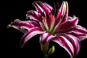 Stargazer Lily, Magenta, Single Flower, Close-up, Isolated-on-Black