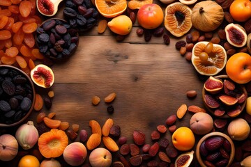 Obraz na płótnie Canvas colorful assortment of dried fruits, including apricots, figs, and raisins.
