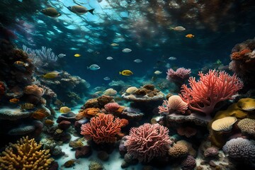  diverse coral garden in a tropical reef ecosystem.