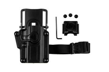 Plastic holster for a pistol. Accessory for convenient and concealed carrying of weapons. View from...