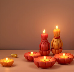 Diwali DIya decoration candle lights, floral shape