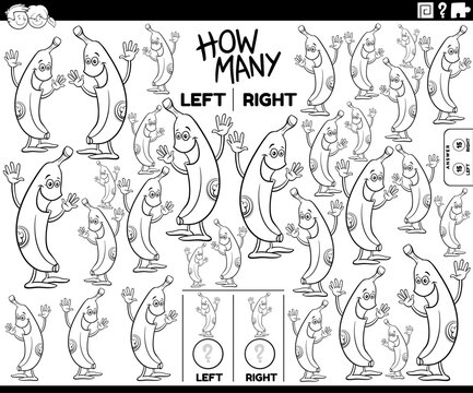 counting left and right pictures of cartoon banana coloring page