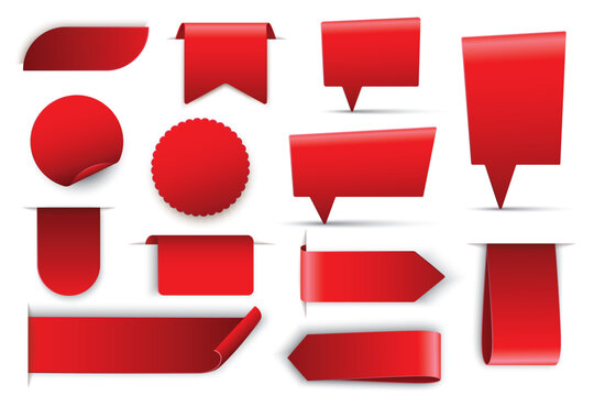 Big Set of vector red color of speech bubble shaped banners, price tags, stickers, posters, badges.