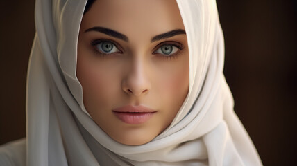 Naklejka premium A beautiful young Muslim Arabian woman, AI Generative.